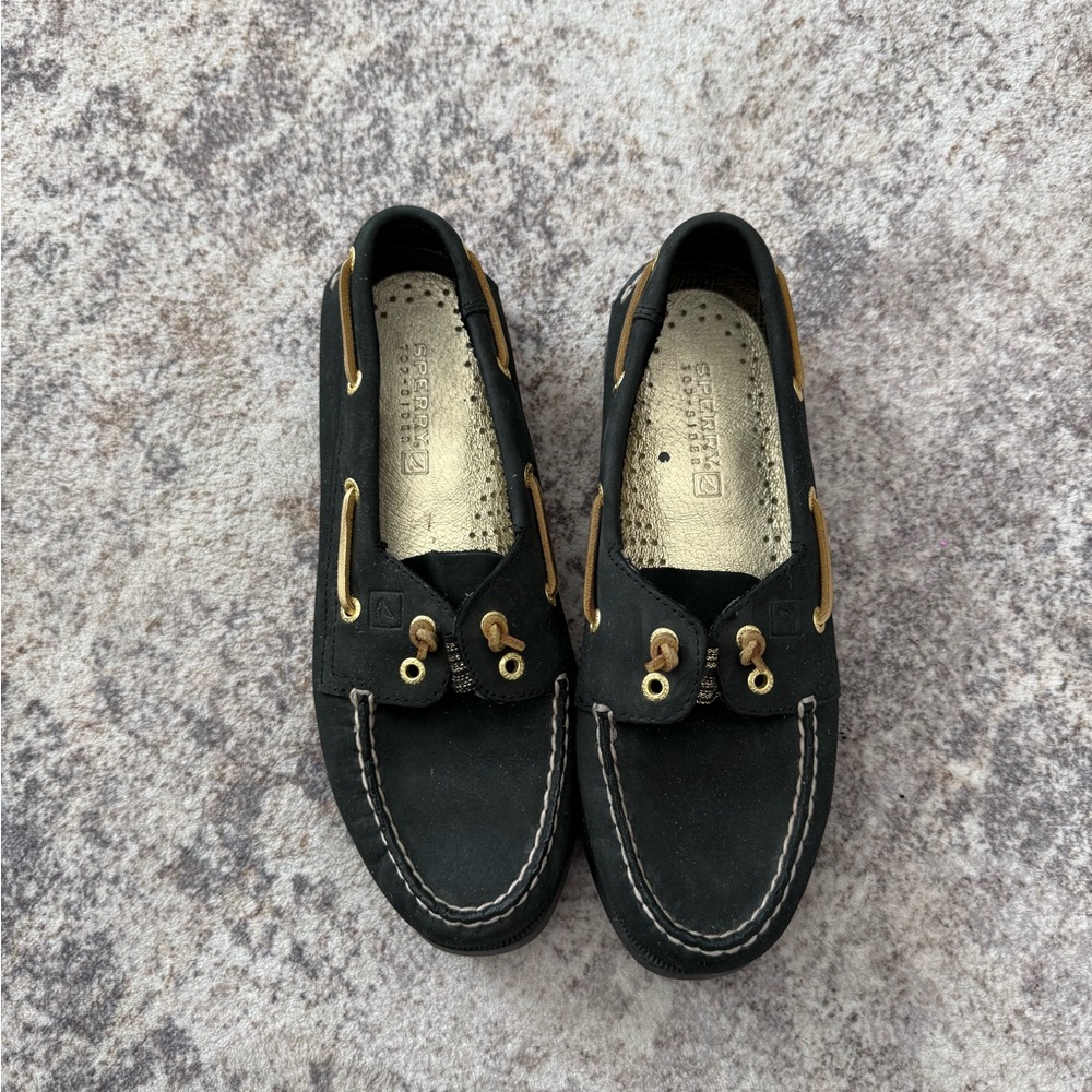 Sperry Black and Gold Boat Shoes